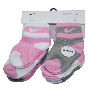 Nike Baby Socks Ankle 6pk Lightweight Pink White Gray Girls 12-24 months mos NWT